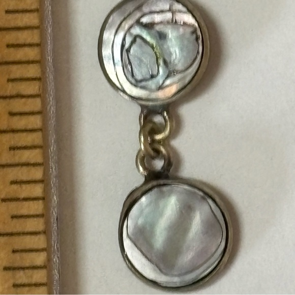 Vintage Alpaca Mexico Abalone Dangle Earrings - Picture 4 of 5